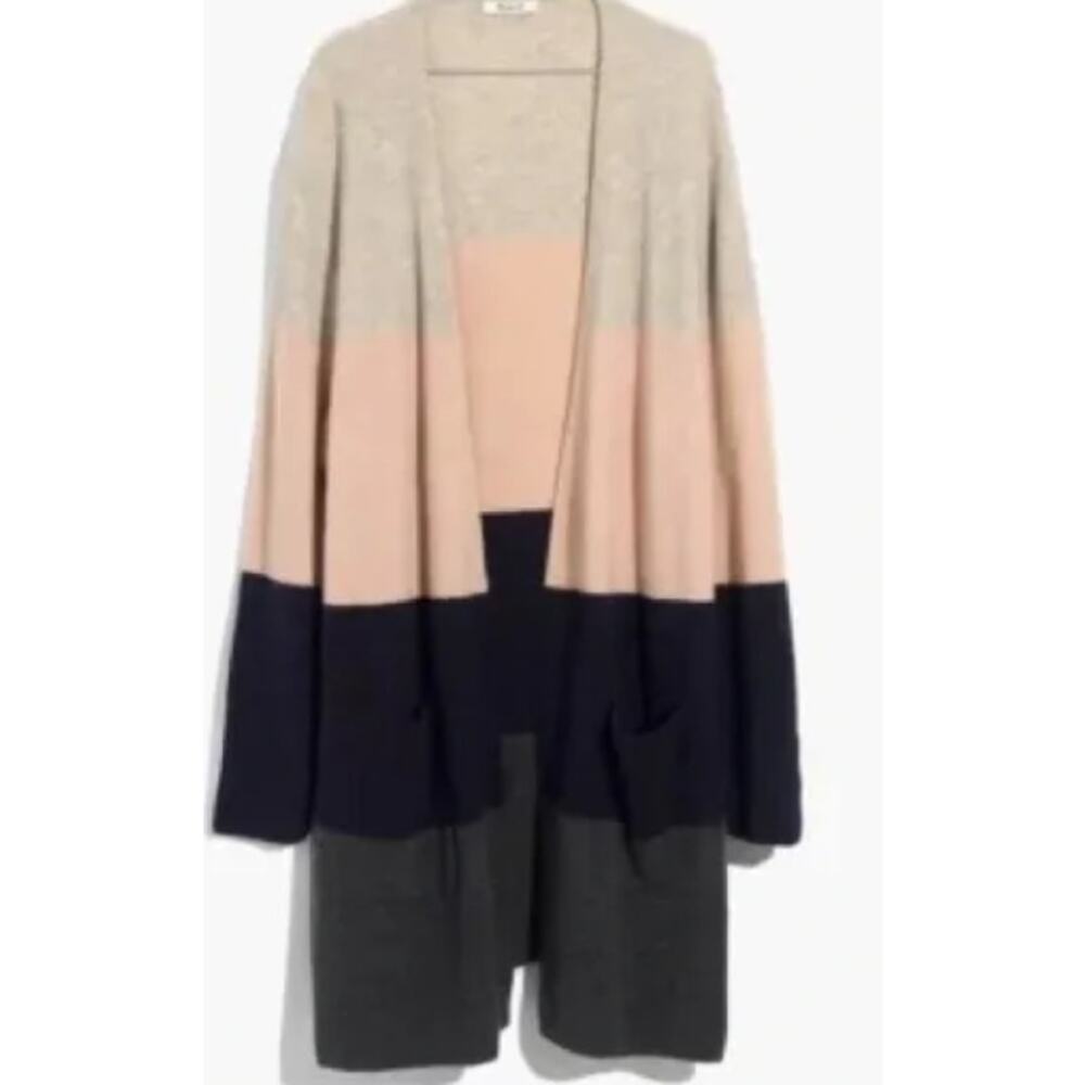 Madewell Small Cozy Colorblock Cardigan Tan Black Gray Alpaca Wool Nylon Blend‎